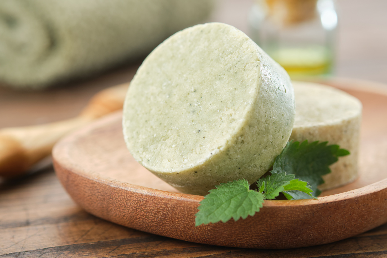 Nettle solid shampoo pieces or homemade natural organic soap bar