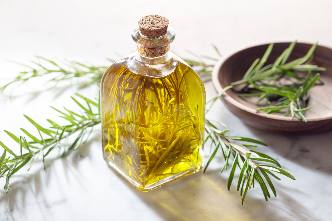 Rosemary oil. Olive oil with rosemary herbs for cooking